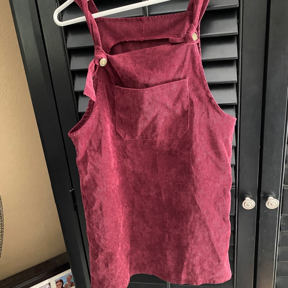 Corduroy overall dress in burgundy!